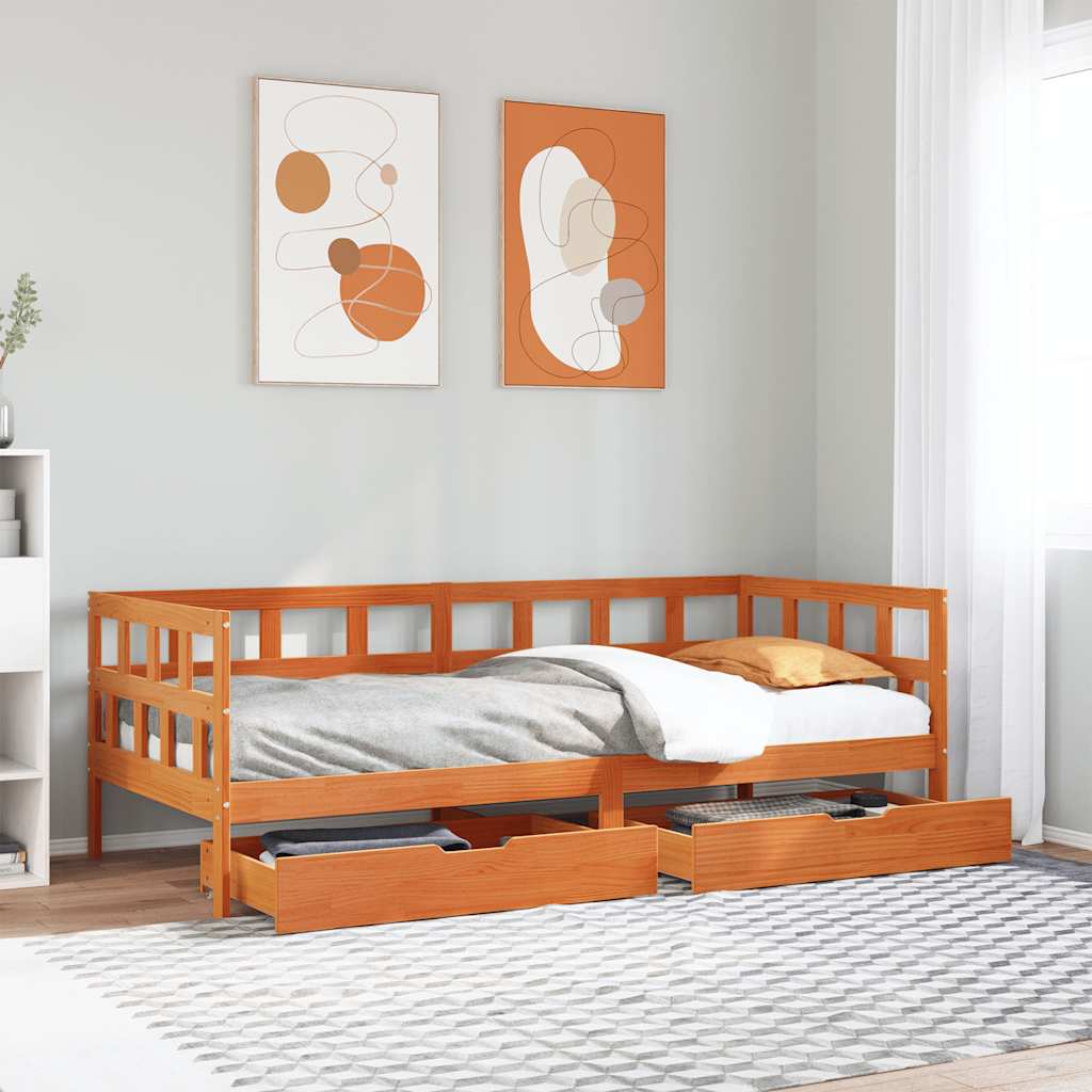 vidaXL Vuodesohva laatikoilla vahanruskea 80x200 cm täysi mänty