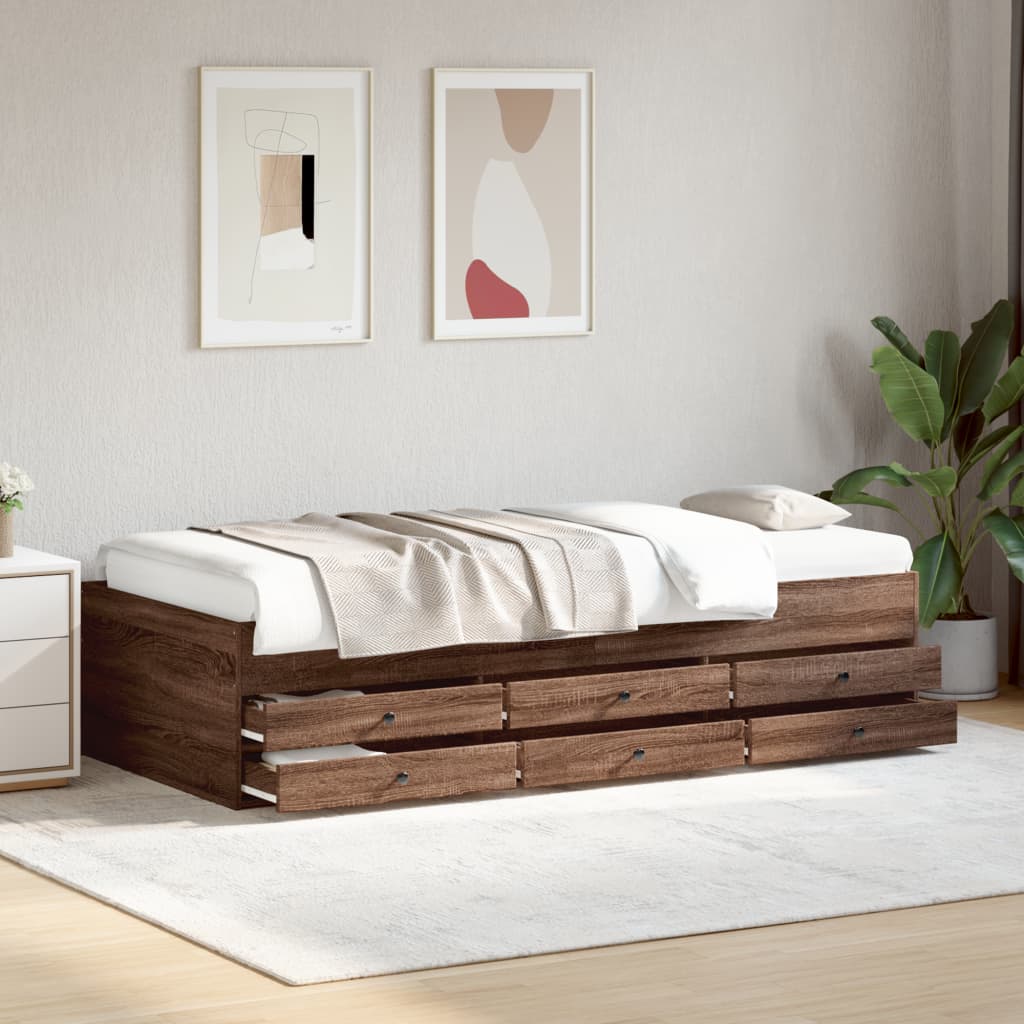 vidaXL Vuodesohva laatikoilla ruskea tammi 75x190 cm