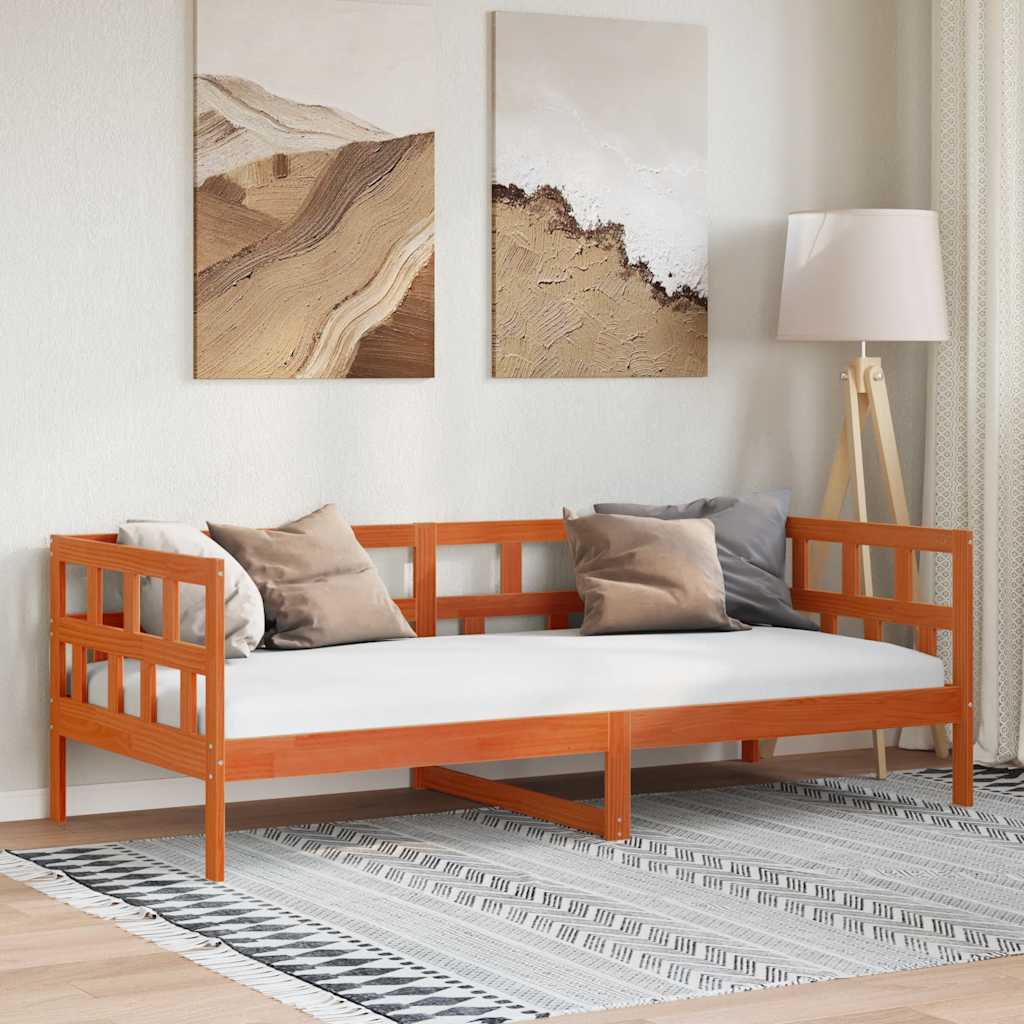 vidaXL Vuodesohva ilman patjaa vahanruskea 90x200 cm täysi mänty